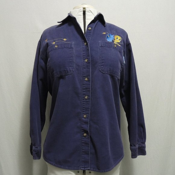 Looney Tunes Tweety Purple Corduroy Button Down Shirt Size Small - Picture 1 of 9